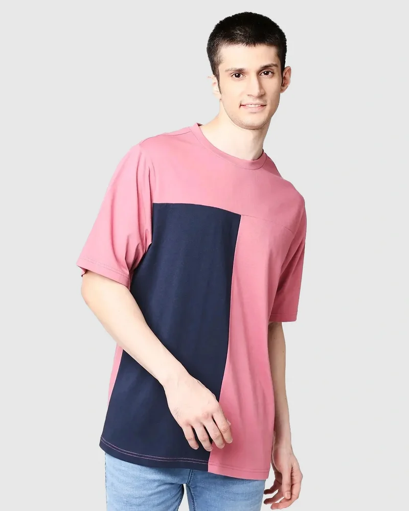 بيواكوف Men's Heather Rose & Blue Color Block Oversized T-shirt
